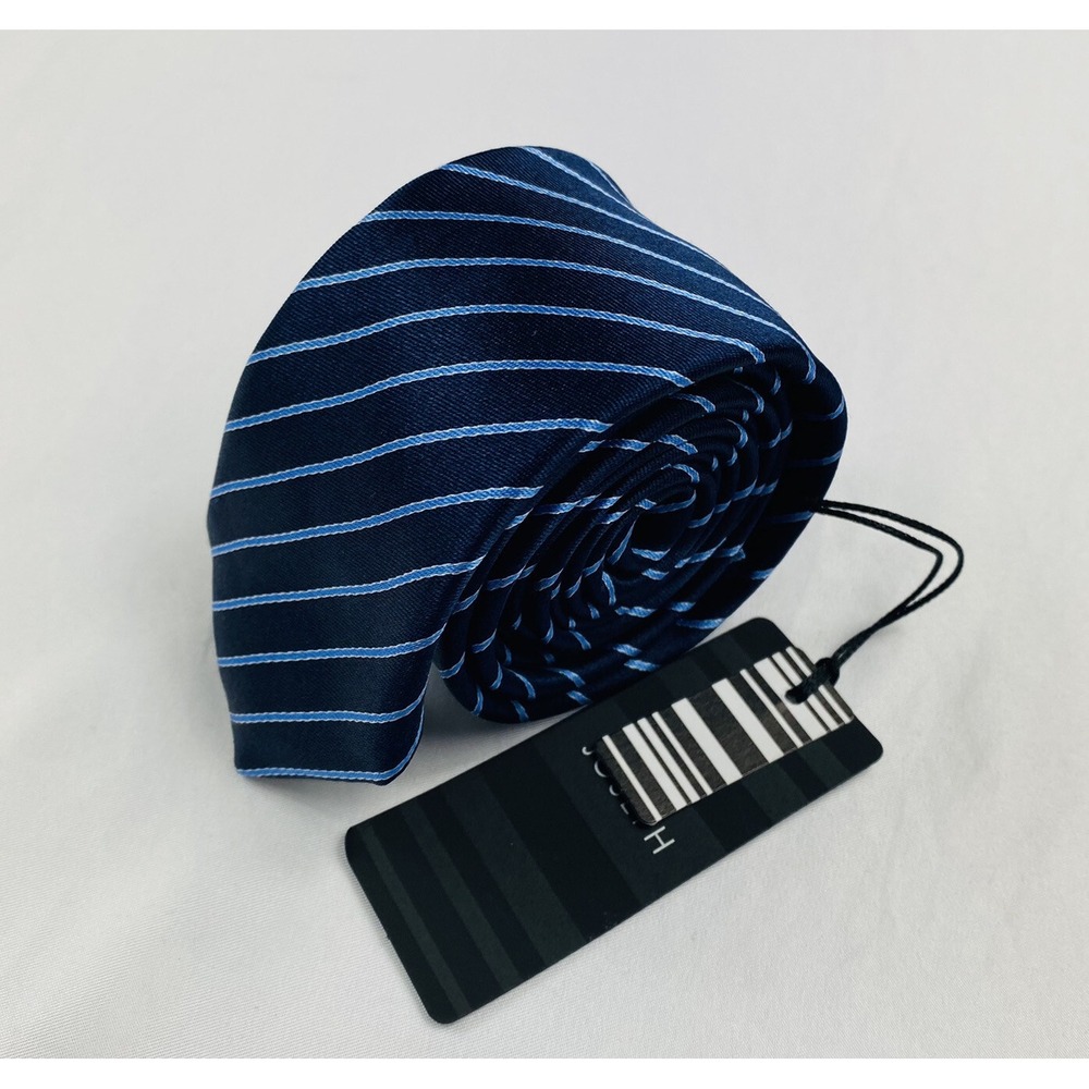 JOSEPH Navy Blue Striped Pure Silk Skinny Mens TIe 2‎ Inch Width NWT
